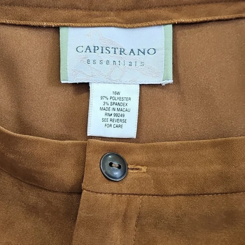 Capistrano‎ Essentials Women's Plus Size 16W High Rise Tan Pants Pockets EUC LN